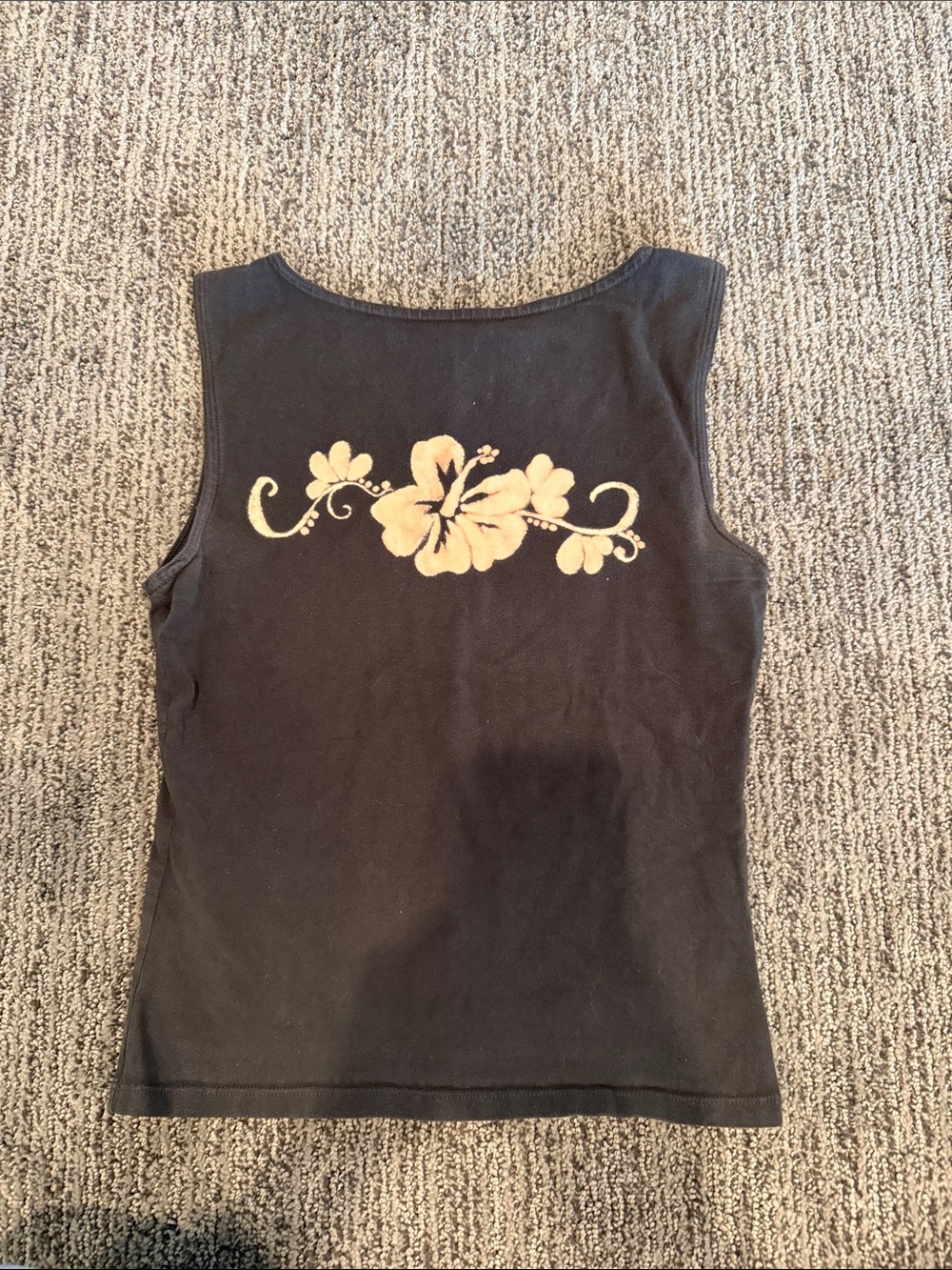 Brandy Melville Black Tank with bleached floral print painted by hand